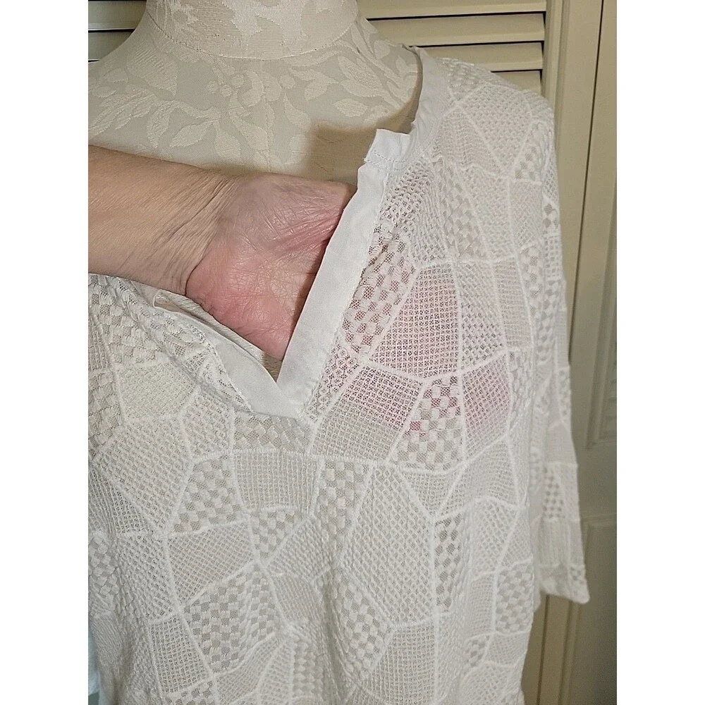 Rafaella White Top See Thru Lace ~ Size 2X ~ Shell/Over Shirt ~ Summer Sun Fun